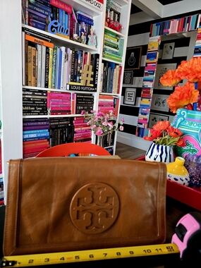 Tory Burch Brown Leather Clutch - Classic Logo Foldover